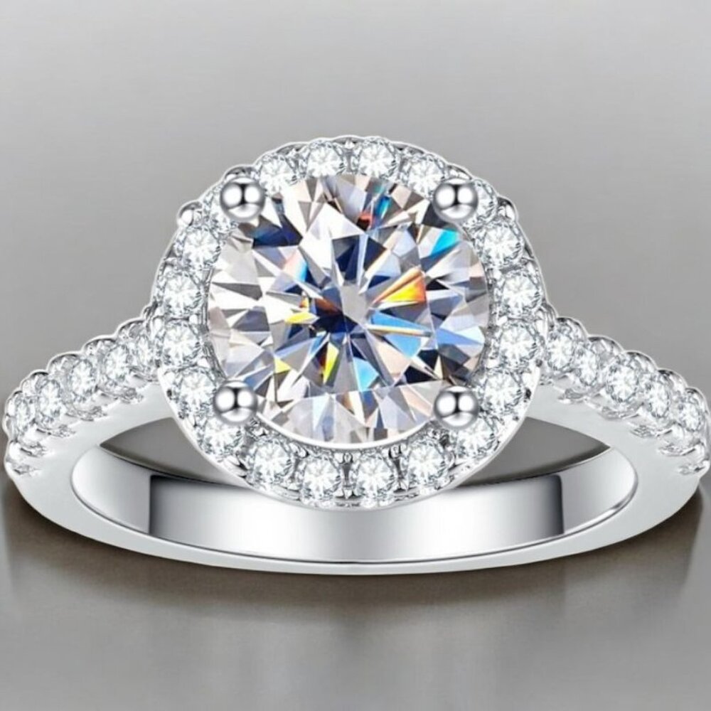 ✨ 1CT Diamond Simulant & Moissanite Halo Engagement Ring – Size 7 S925 Silver ✨ - Picture 3 of 4